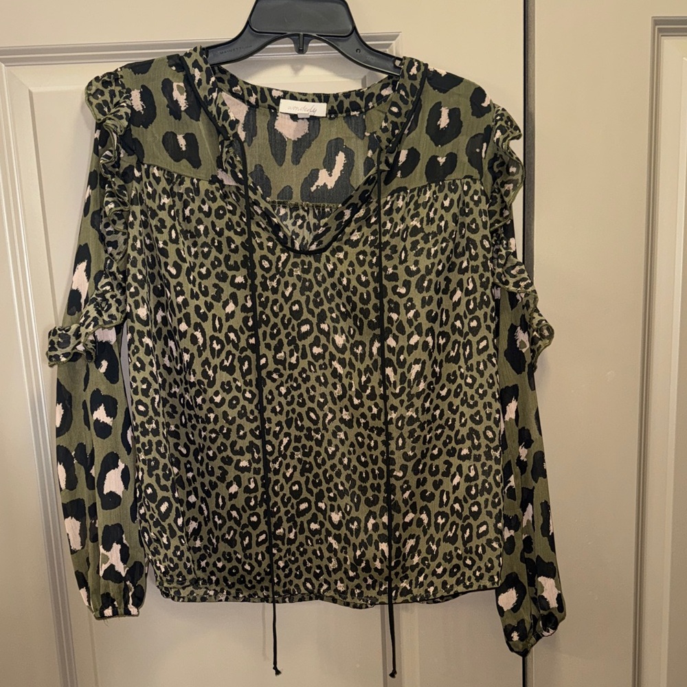 Wonderly Leopard Print Green Blouse
